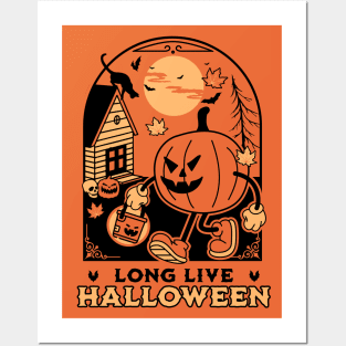 Long Live Halloween - Retro Vintage Halloween Pumpkin Cat Posters and Art